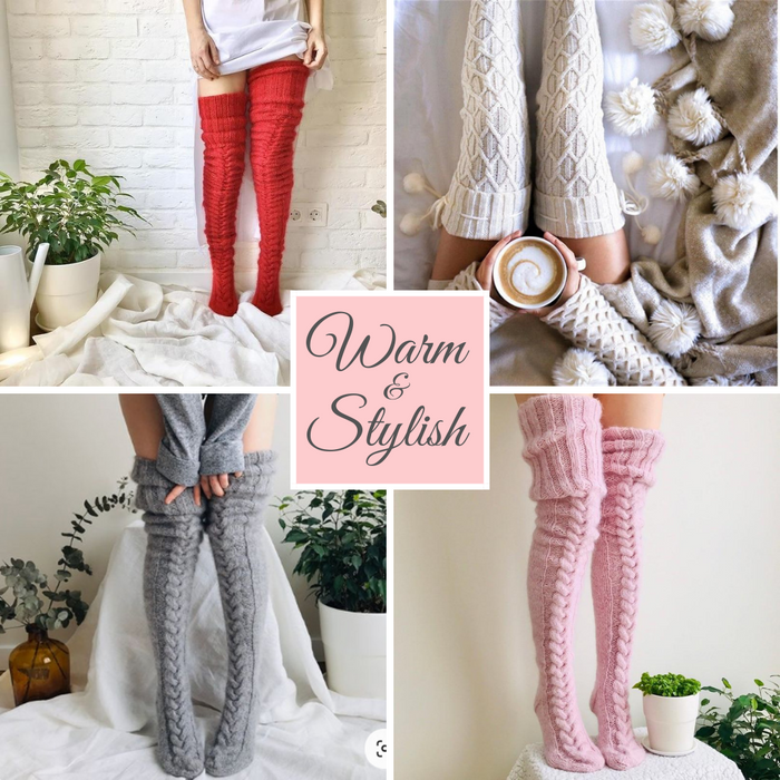 Winter Wool Stockings | Hand-Knitted Thigh High Women's socks | Over The Knee Socks