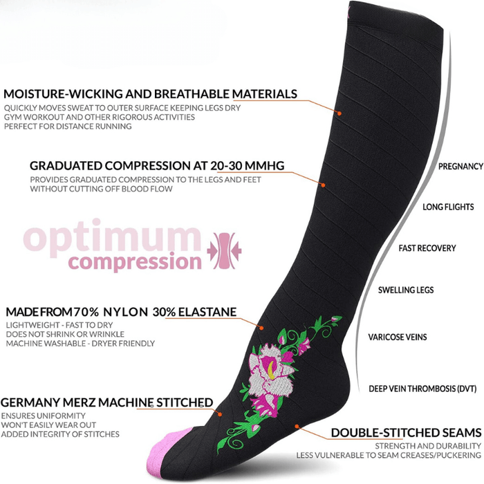 Floral Pattern Athletic Compression Socks