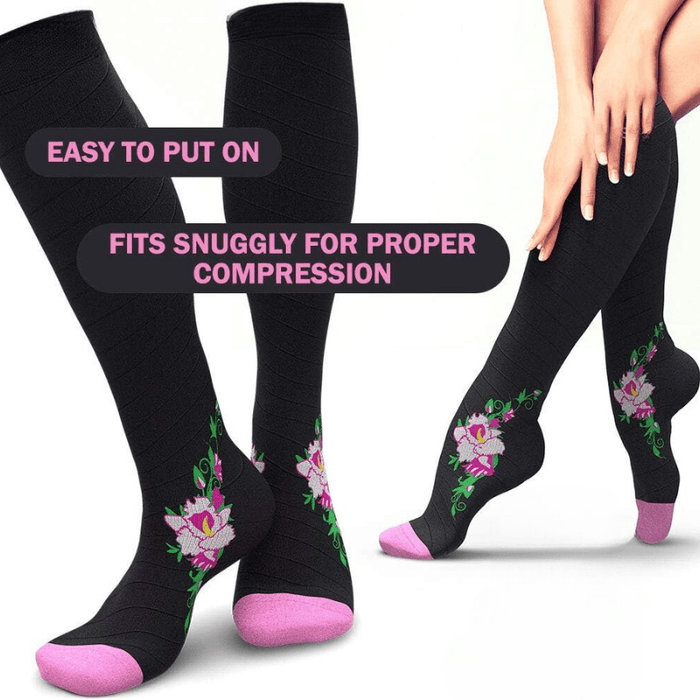 Floral Pattern Athletic Compression Socks