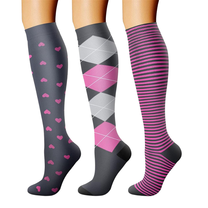 Pack Of 3 Solid Design Athletic High Compression Socks