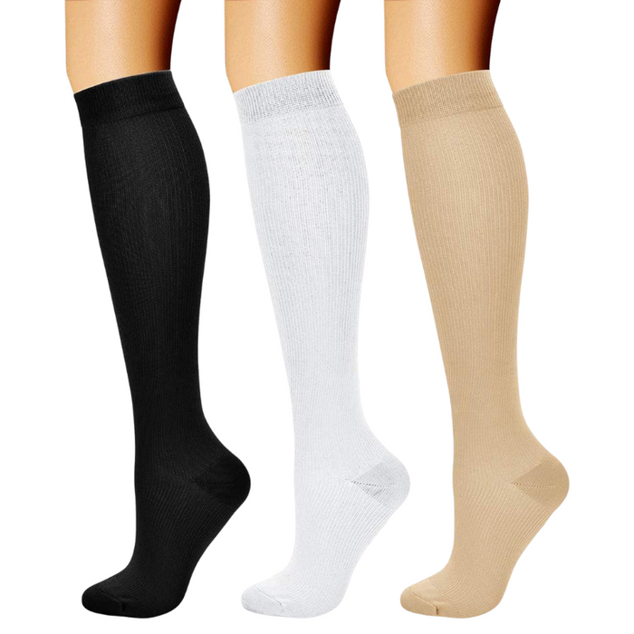 Pack Of 3 Solid Design Athletic High Compression Socks