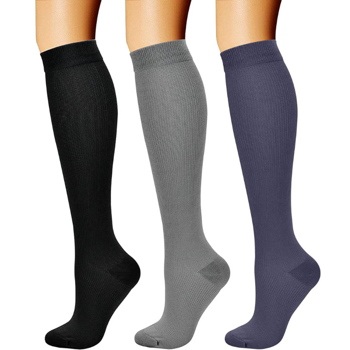 Pack Of 3 Solid Design Athletic High Compression Socks