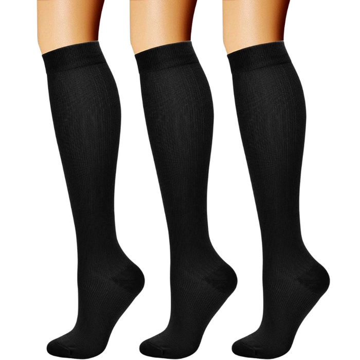 Pack Of 3 Solid Pattern Athletic High Compression Socks