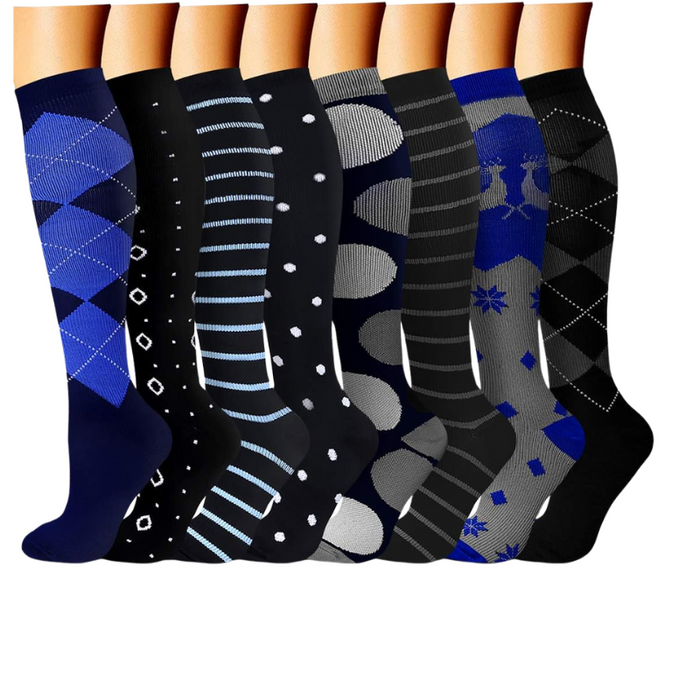 Pack Of 8 Printed Pattern Compression Socks