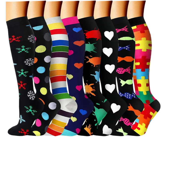 Pack Of 8 Printed Pattern Compression Socks