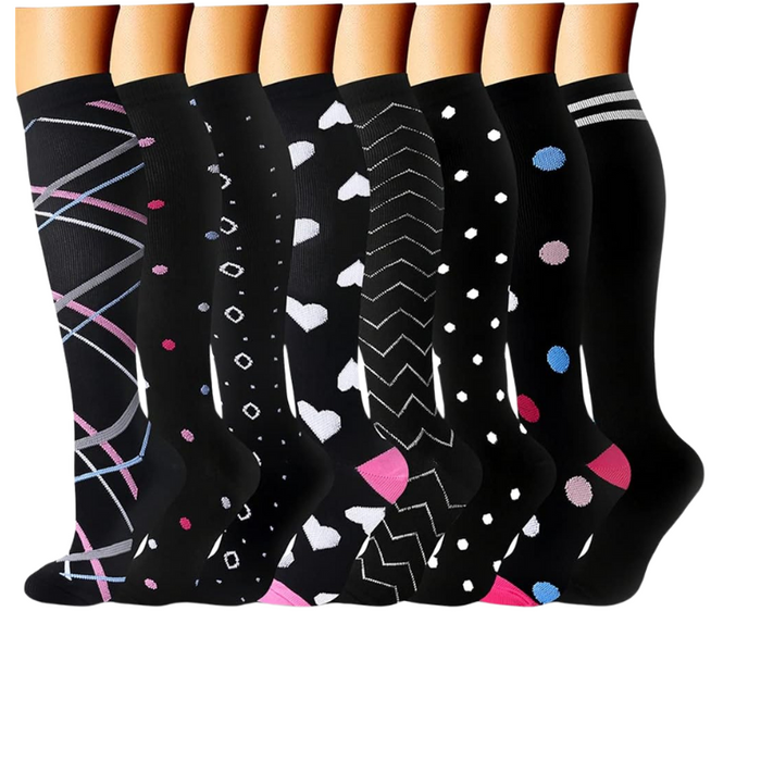 Pack Of 8 Printed Pattern Compression Socks