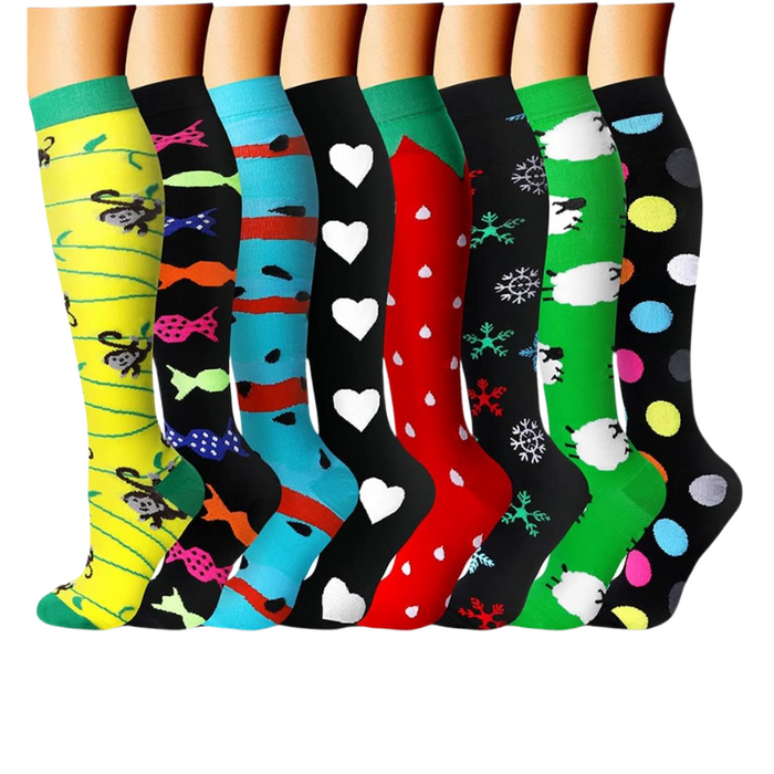 Pack Of 8 Printed Pattern Compression Socks