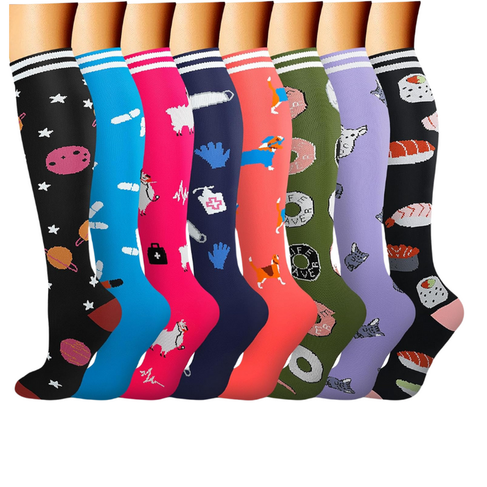 Pack Of 8 Printed Pattern Compression Socks