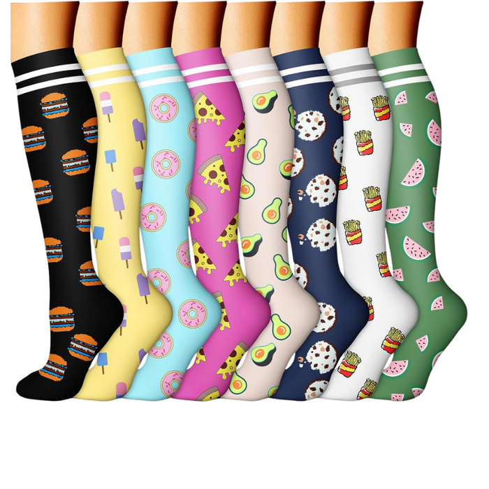 Pack Of 8 Printed Pattern Compression Socks