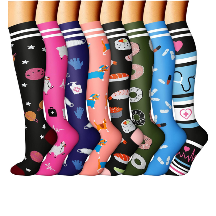 Pack Of 8 Printed Pattern Compression Socks