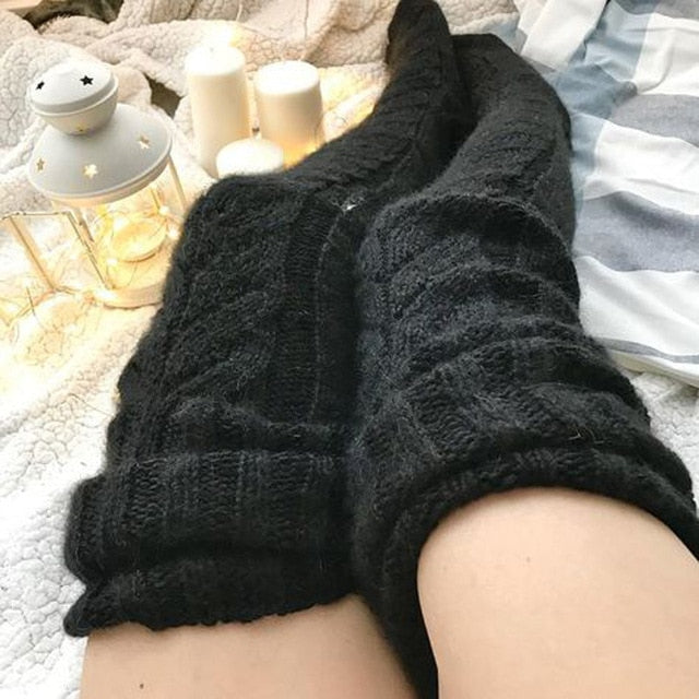 Winter Wool Stockings | Hand-Knitted Thigh High Women's socks | Over The Knee Socks