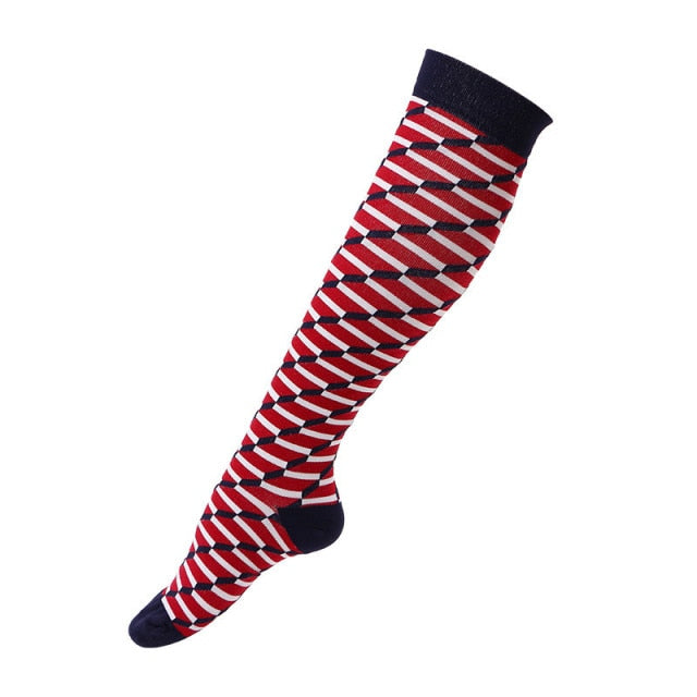Black & Red Cube Style Compression Socks For Women